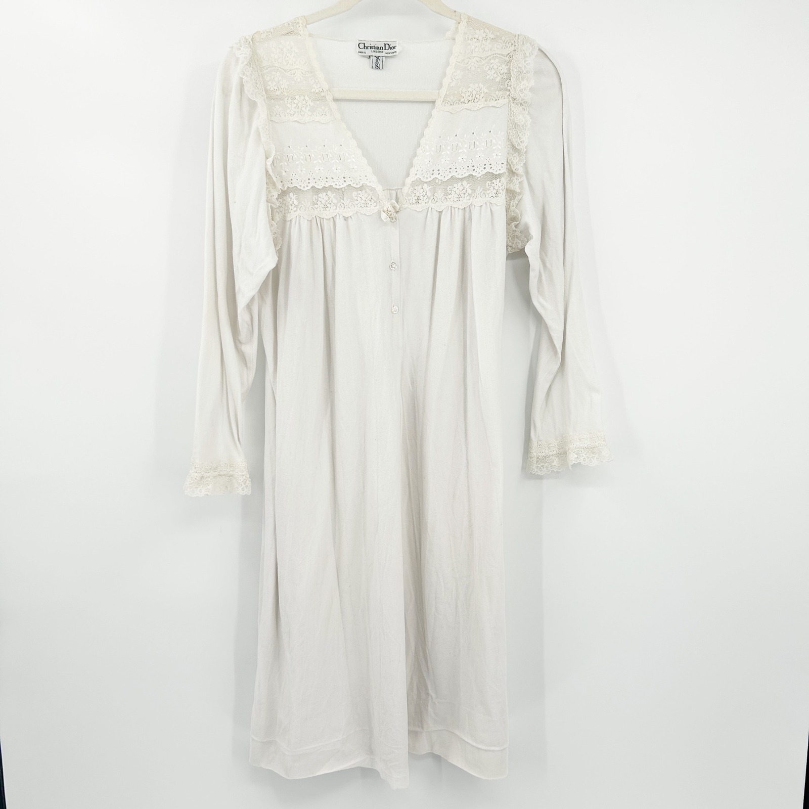 Christian Dior Lingerie Vintage Edwardian Cottagecore Cotton Lace Nightgown